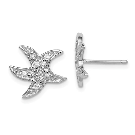 Rhodium-plated Sterling Silver CZ Starfish Earrings
