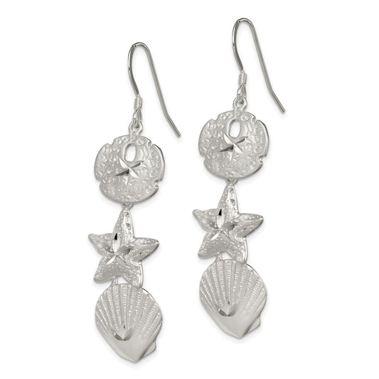 Sterling Silver Sand Dollar, Starfish and Shell Earrings