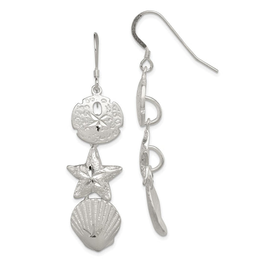Sterling Silver Sand Dollar, Starfish and Shell Earrings