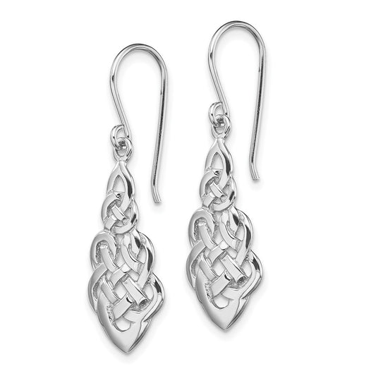 Rhodium-plated Silver Polished Celtic Knot Dangle Earrings