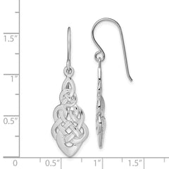 Rhodium-plated Silver Polished Celtic Knot Dangle Earrings