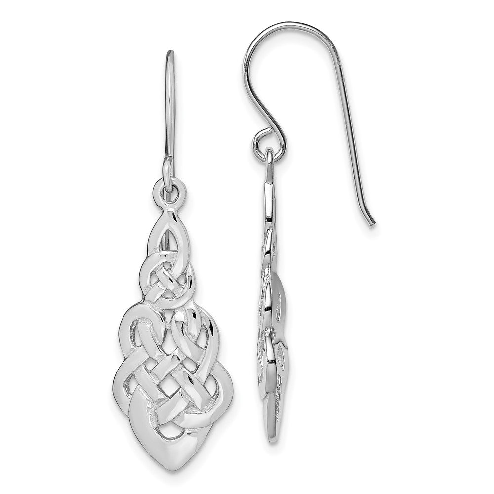 Rhodium-plated Silver Polished Celtic Knot Dangle Earrings