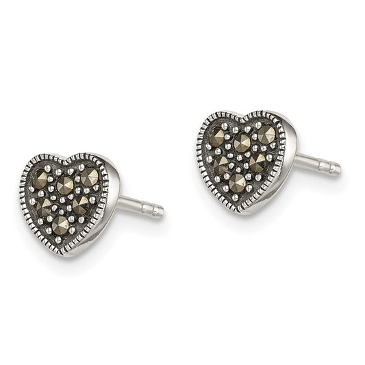 Sterling Silver Marcasite Heart Earrings
