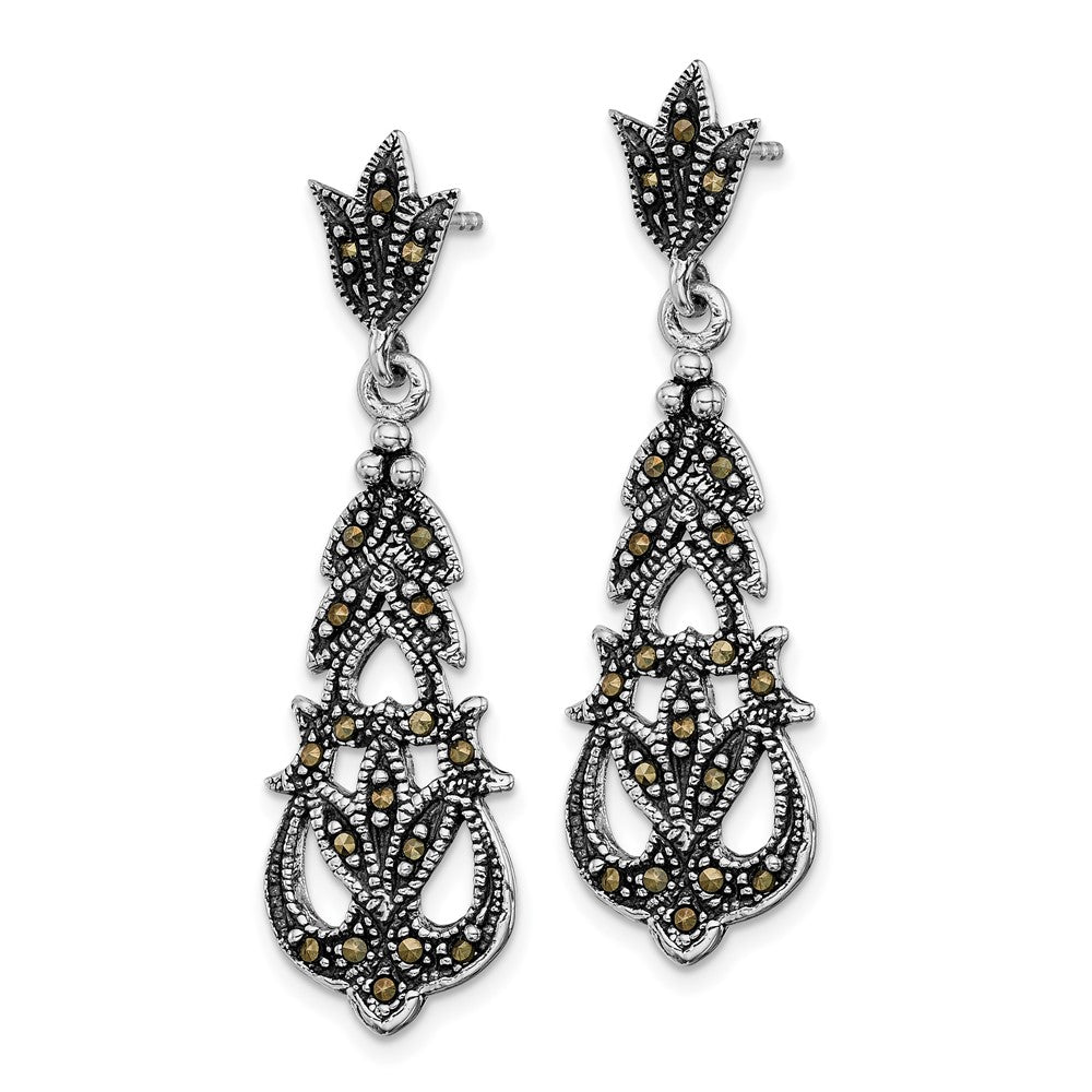 Rhodium-plated Sterling Silver Marcasite Post Dangle Earrings