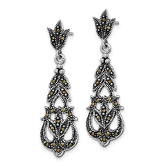 Rhodium-plated Sterling Silver Marcasite Post Dangle Earrings