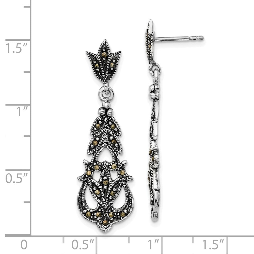 Rhodium-plated Sterling Silver Marcasite Post Dangle Earrings