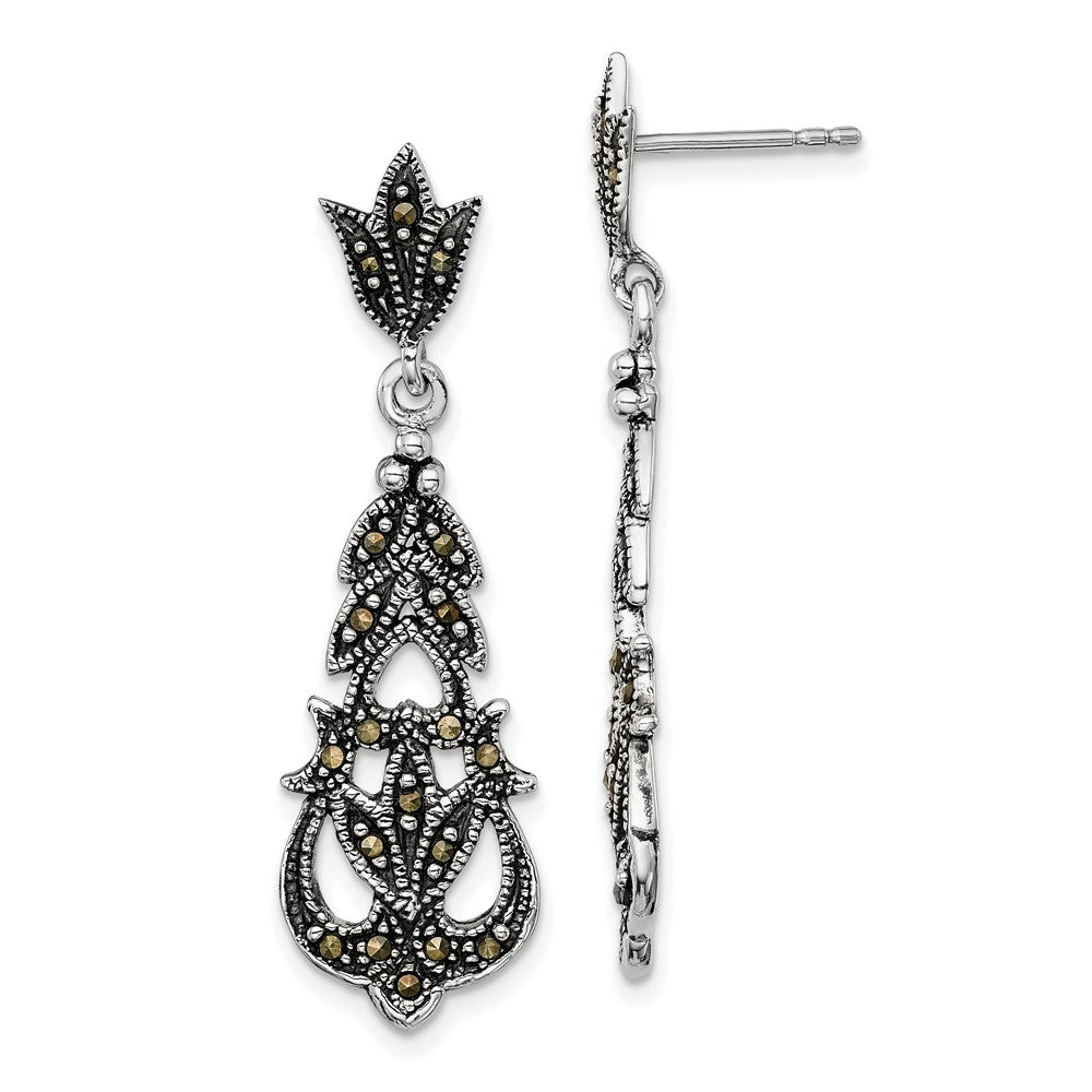 Rhodium-plated Sterling Silver Marcasite Post Dangle Earrings