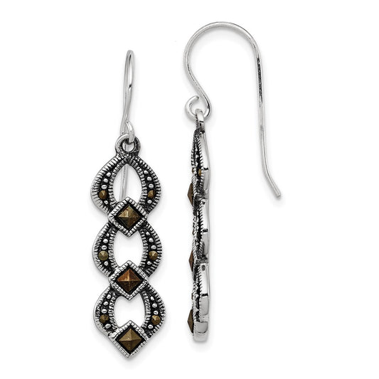 Sterling Silver Antiqued Marcasite Dangle Earrings