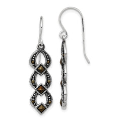 Sterling Silver Antiqued Marcasite Dangle Earrings