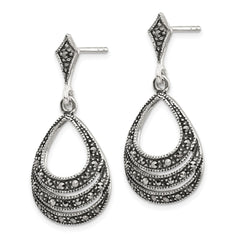 Rhodium-plated Sterling Silver Marcasite Teardrop Post Dangle Earrings