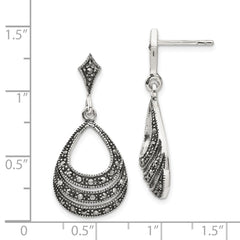 Rhodium-plated Sterling Silver Marcasite Teardrop Post Dangle Earrings