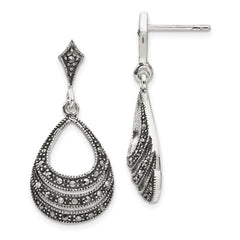 Rhodium-plated Sterling Silver Marcasite Teardrop Post Dangle Earrings