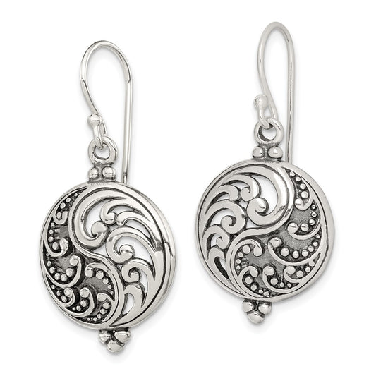 Sterling Silver Antique Filigree Yin and Yang Dangle Earrings