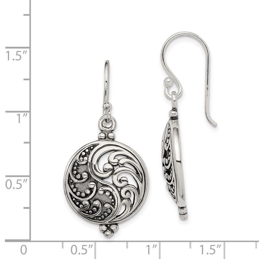 Sterling Silver Antique Filigree Yin and Yang Dangle Earrings