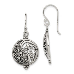 Sterling Silver Antique Filigree Yin and Yang Dangle Earrings