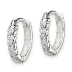 Sterling Silver CZ Hinged Hoop Earrings