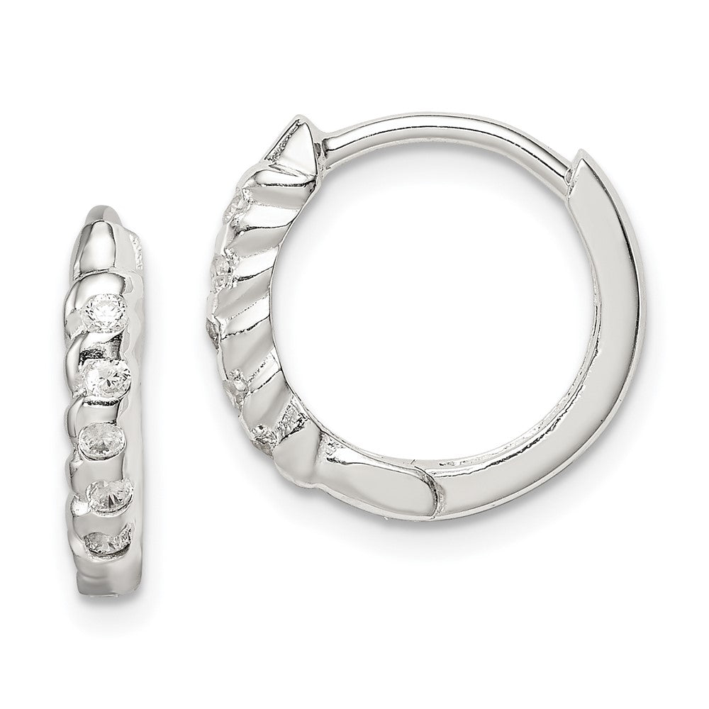 Sterling Silver CZ Hinged Hoop Earrings