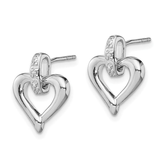 Rhodium-plated Sterling Silver Heart with Diam. Earrings