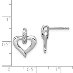 Rhodium-plated Sterling Silver Heart with Diam. Earrings