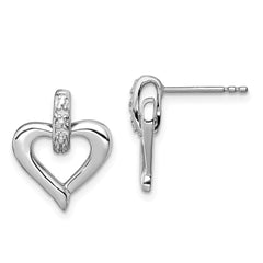 Rhodium-plated Sterling Silver Heart with Diam. Earrings