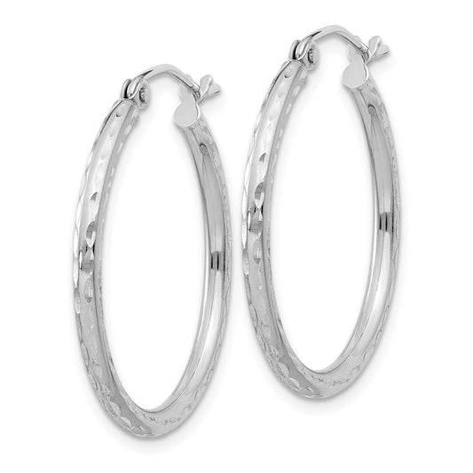 Rhodium-plated Sterling Silver 2mm Diamond-cut Hoop Earrings