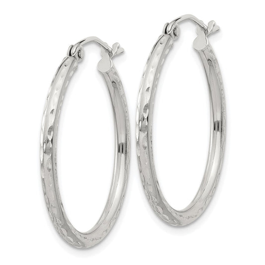 Sterling Silver 2mm Diamond-cut Hoop Earrings