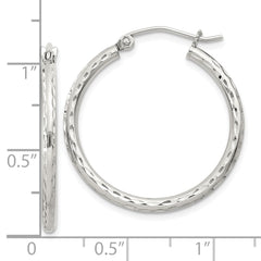 Sterling Silver 2mm Diamond-cut Hoop Earrings