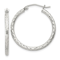 Sterling Silver 2mm Diamond-cut Hoop Earrings