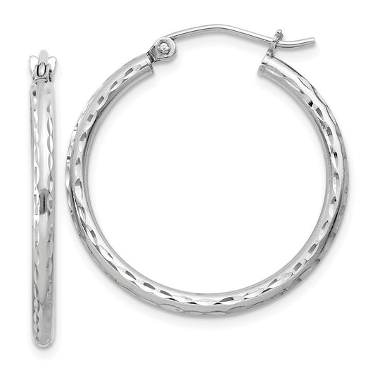 Rhodium-plated Sterling Silver 2mm Diamond-cut Hoop Earrings