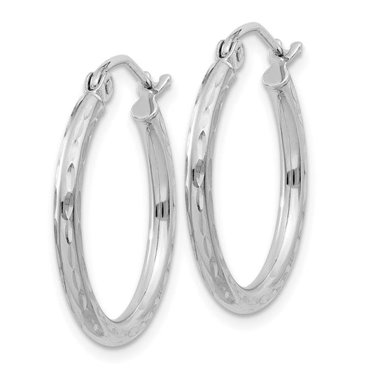 Rhodium-plated Sterling Silver 2mm Diamond-cut Hoop Earrings