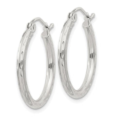 Sterling Silver 2mm Diamond-cut Hoop Earrings