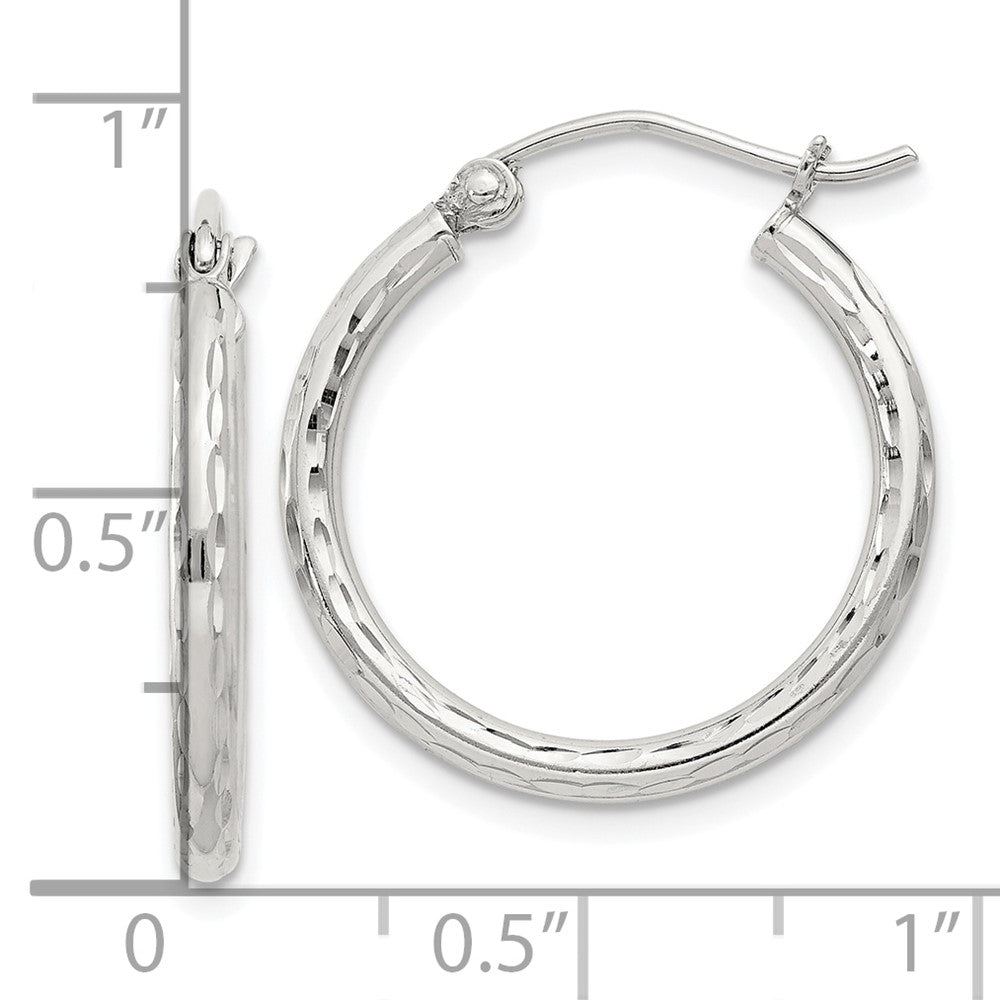 Sterling Silver 2mm Diamond-cut Hoop Earrings