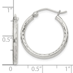 Sterling Silver 2mm Diamond-cut Hoop Earrings