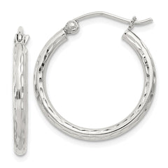 Sterling Silver 2mm Diamond-cut Hoop Earrings