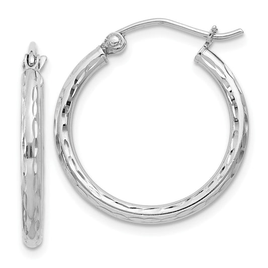 Rhodium-plated Sterling Silver 2mm Diamond-cut Hoop Earrings