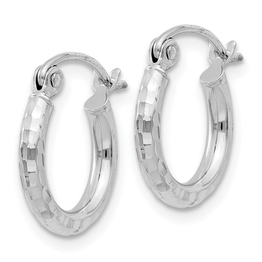 Rhodium-plated Sterling Silver 2mm Diamond-cut Hoop Earrings