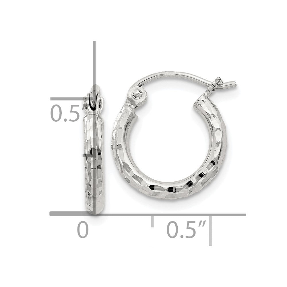 Sterling Silver 2mm Diamond-cut Hoop Earrings