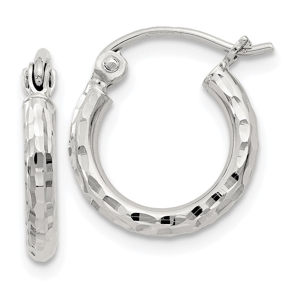 Sterling Silver 2mm Diamond-cut Hoop Earrings