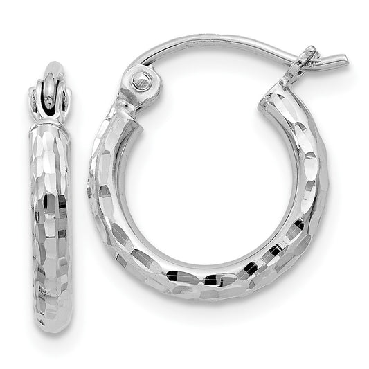 Rhodium-plated Sterling Silver 2mm Diamond-cut Hoop Earrings