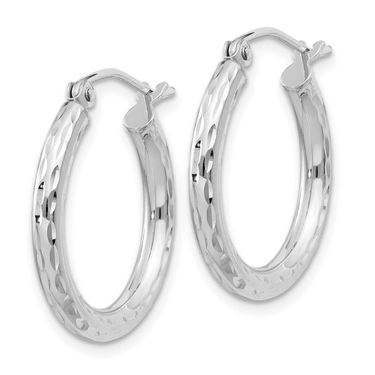 Rhodium-plated Sterling Silver 2.5mm Diamond-cut Hoop Earrings