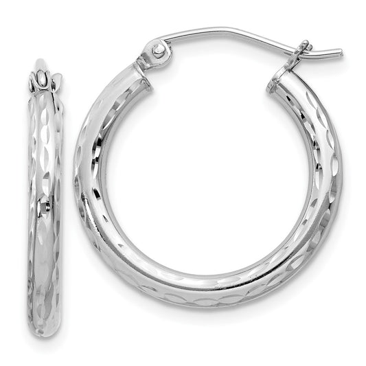 Rhodium-plated Sterling Silver 2.5mm Diamond-cut Hoop Earrings