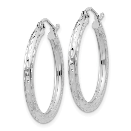 Rhodium-plated Sterling Silver 2.5mm Diamond-cut Hoop Earrings