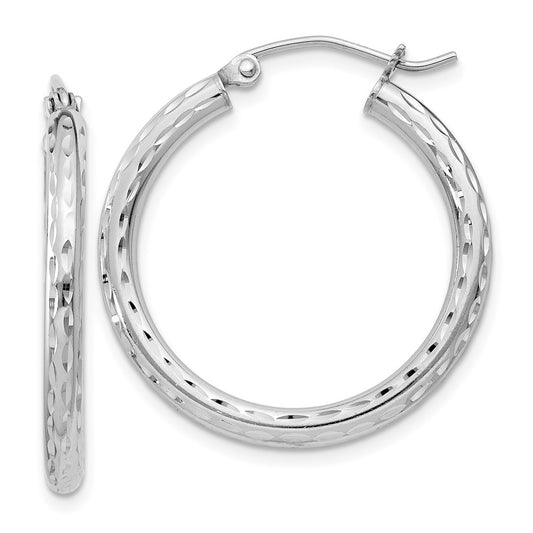 Rhodium-plated Sterling Silver 2.5mm Diamond-cut Hoop Earrings