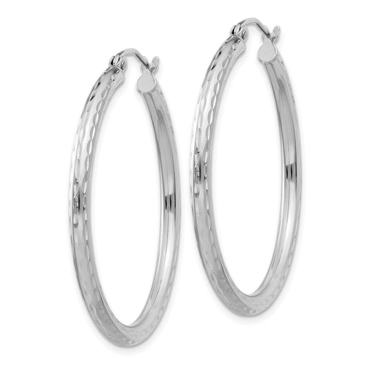 Rhodium-plated Sterling Silver 2.5mm Diamond-cut Hoop Earrings