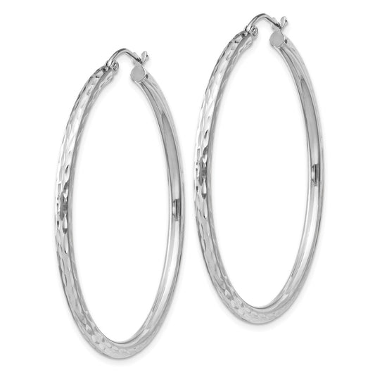 Rhodium-plated Sterling Silver 2.5mm Diamond-cut Hoop Earrings