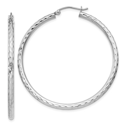 Rhodium-plated Sterling Silver 2.5mm Diamond-cut Hoop Earrings