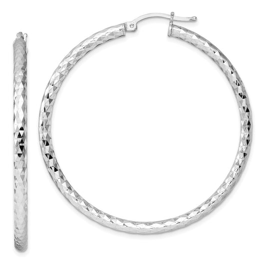 Rhodium-plated Sterling Silver 3.00mm Diamond-cut Hoop Earrings