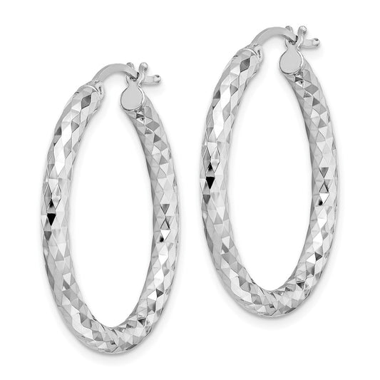 Rhodium-plated Sterling Silver 3.00mm Diamond-cut Hoop Earrings