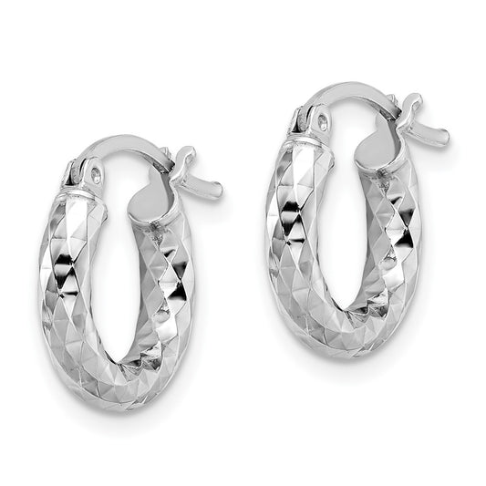 Rhodium-plated Sterling Silver 3.00mm Diamond-cut Hoop Earrings