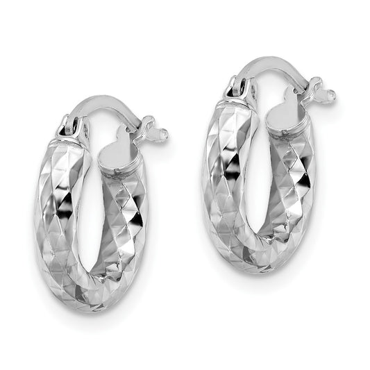 Rhodium-plated Sterling Silver 3.00mm Diamond-cut Hoop Earrings